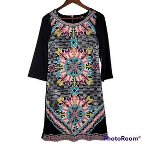 Cynthia Rowley Sz XS Women's 3/4 Sleeve Stretch Dress Colorful